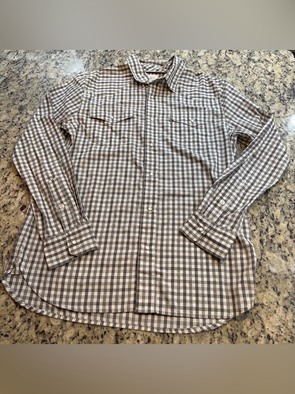 Levi's Gray and White Checked Button-Down Shirt with Pearl Snaps